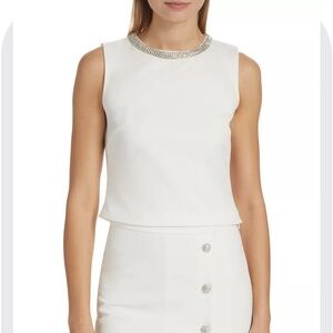 Generation Love Nia Crepe Top Sleeveless Embellished Neckline White Small New